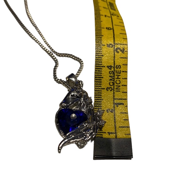 The Last Unicorn pendant and chain. Silver tone with blue and clear glass - Picture 5 of 10